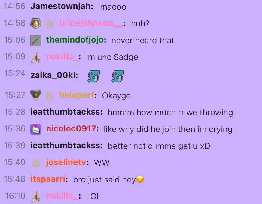 Chat overlay with custom background color matching streamer brand colors